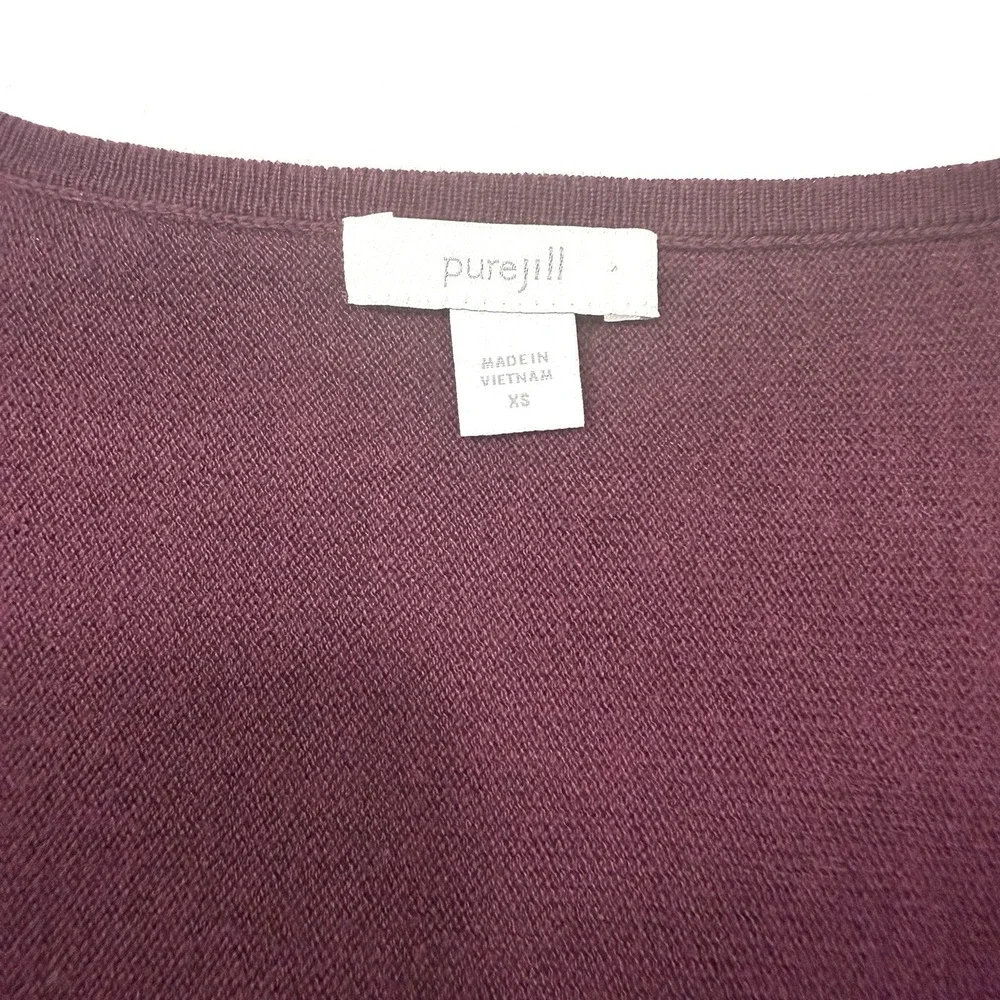 J Jill PURE JILL Sweater Tunic Sz XS Burgundy V-Neck Oversized‎ Top 3/4 Sleeves